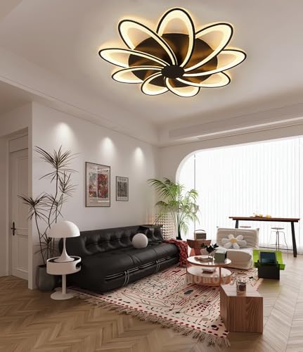 LED Deckenleuchte Dimmbare Deckenlampe Mit Fernbedienung App (Mit Memory Funktion) Moderne Wohnraumleuchte Schlafzimmerleuchte Geeignet FüR Deckenbeleuchtung Kronleuchter (Schwarz, 9) von MOMOYY