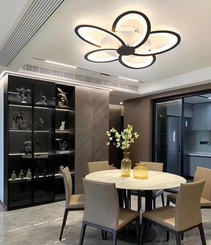 LED Deckenleuchte Dimmbare Deckenlampe Mit Fernbedienung App (Mit Memory Funktion) Moderne Wohnraumleuchte Schlafzimmerleuchte Geeignet FüR Deckenbeleuchtung Kronleuchter (Schwarz und weiß, 5) von MOMOYY