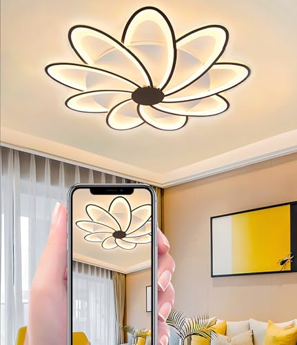 LED Deckenleuchte Dimmbare Deckenlampe Mit Fernbedienung App (Mit Memory Funktion) Moderne Wohnraumleuchte Schlafzimmerleuchte Geeignet FüR Deckenbeleuchtung Kronleuchter (Schwarz und weiß, 9) von MOMOYY