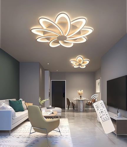 LED Deckenleuchte Dimmbare Deckenlampe Mit Fernbedienung App (Mit Memory Funktion) Moderne Wohnraumleuchte Schlafzimmerleuchte Geeignet FüR Deckenbeleuchtung Kronleuchter (Weiß, 9) von MOMOYY