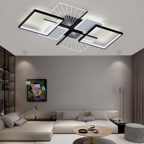 MOMOYY 35.43 Zoll GroßE,Intelligente Deckenlampe,Dimmbar,Moderne LED-Deckenleuchte,Deckenbeleuchtung Mit Fernbedienung,Metall-Acryl-Leuchten FüR Wohnzimmer,Schlafzimmer,KüChe (A, 90cm) von MOMOYY