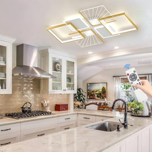 MOMOYY 35.43 Zoll GroßE,Intelligente Deckenlampe,Dimmbar,Moderne LED-Deckenleuchte,Deckenbeleuchtung Mit Fernbedienung,Metall-Acryl-Leuchten FüR Wohnzimmer,Schlafzimmer,KüChe (B, 90cm) von MOMOYY