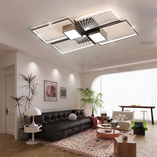 MOMOYY 35.43 Zoll GroßE,Intelligente Deckenlampe,Dimmbar,Moderne LED-Deckenleuchte,Deckenbeleuchtung Mit Fernbedienung,Metall-Acryl-Leuchten FüR Wohnzimmer,Schlafzimmer,KüChe (C, 90cm) von MOMOYY