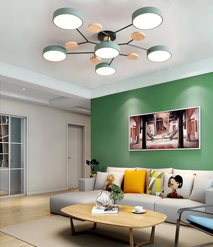 MOMOYY Dimmbare LED Deckenleuchte Mit Fernbedienung - Moderne Cartoon-Deckenlampe FüR Wohnzimmer, Schlafzimmer, Esszimmer Und Arbeitszimmer Innenbeleuchtung (Grün, 5+1) von MOMOYY