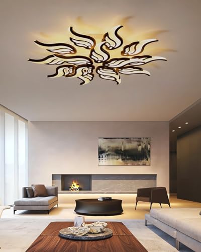 MOMOYY Dimmbare LED-Deckenleuchte im Wohnzimmer mit Farbwechsel und Energieeinsparung,Moderne Deckenleuchte mit Fernbedienung,für Wohnzimmer Schlafzimmer- und Heimbeleuchtung (schwarz, 98cm) von MOMOYY