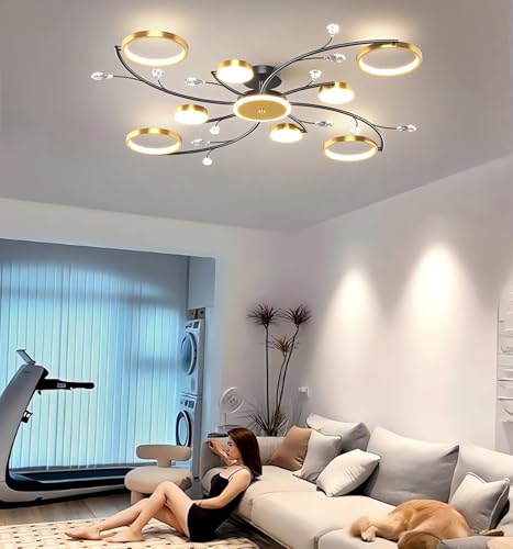 MOMOYY Dimmbare Moderne LED-Deckenleuchten Einbauleuchten FüR Wohnzimmer Deckenlampe FüR Schlafzimmer Goldfarbene Deckenleucht Mit Fernbedienung Deckenbeleuchtung FüR KüChe,Esszimmer Und BüRo (8+1) von MOMOYY