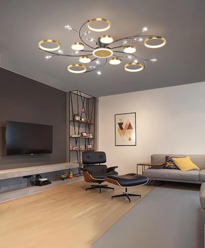 MOMOYY Dimmbare Moderne LED-Deckenleuchten Einbauleuchten FüR Wohnzimmer Deckenlampe FüR Schlafzimmer Goldfarbene Deckenleucht Mit Fernbedienung Deckenbeleuchtung FüR KüChe,Esszimmer Und BüRo (10+1) von MOMOYY