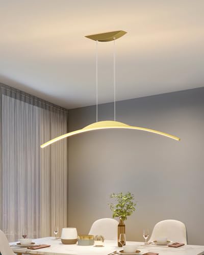 MOMOYY LED-Pendelleuchten Modernes Esszimmer Gebogene Pendelleuchte Dimmbare Barbeleuchtung Mit Fernbedienung Küchenbeleuchtung Kann in Küche Bar Restaurant Büro verwendet werden (Golden, 80cm) von MOMOYY