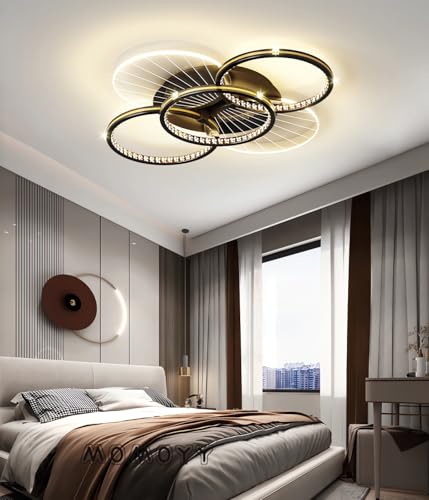 MOMOYY Moderne LED Deckenleuchte Dimmbar FüR Schlafzimmer 3000k-6000k Wohnzimmerleuchte Mit Fernbedienung Metall-Acryl-Pendelleuchte FüR InnenräUme 50cm KüChen Und Esszimmerbeleuchtung Lampe (Rund) von MOMOYY