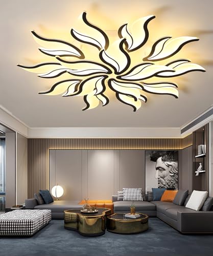 MOMOYY Moderne LED Deckenleuchte Dimmbare mit Fernbedienung Deckenlampe Wohnzimmer Schlafzimmer Esszimmer Deckenlicht Flammenmodellierung Multifunktionale Deckenbeleuchtung (Schwarz, 15 Köpfe) von MOMOYY
