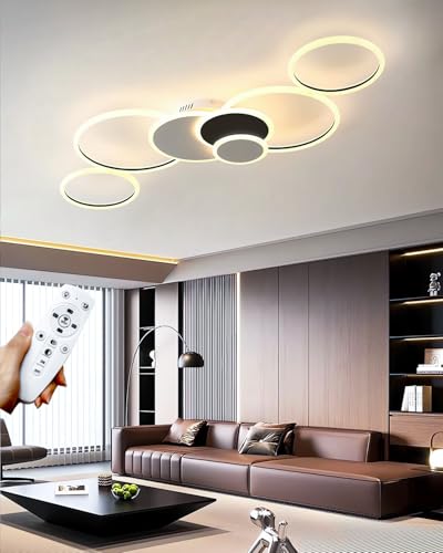 MOMOYY Moderne Wohnzimmer-LED-Deckenleuchte, 120cm Kreis Acryl Einbau-Deckenleuchten, mit Fernbedienung dimmbar 108W 3000-6000K, für Schlafzimmer Esszimmer Studie (Schwarz weiß) von MOMOYY