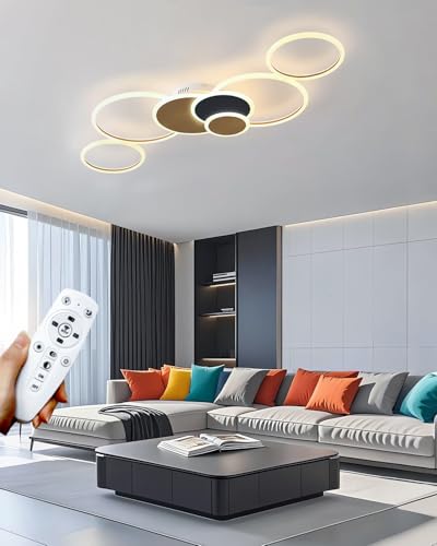 MOMOYY Moderne Wohnzimmer-LED-Deckenleuchte, 100cm Kreis Acryl Einbau-Deckenleuchten, mit Fernbedienung dimmbar 108W 3000-6000K, für Schlafzimmer Esszimmer Studie (Schwarzes Gold) von MOMOYY