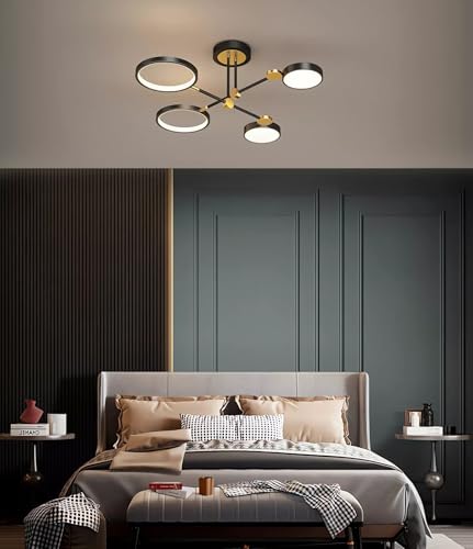 MOMOYY Wohnzimmer LED Deckenleuchten Modern Dimmbare Deckenleuchte Mit Fernbedienung Schlafzimmer Deckenlampe Innenbeleuchtung Einbauleuchte FüR Wohnzimmer Schlafzimmer Esszimmer (Schwarz, 4 Köpfe) von MOMOYY