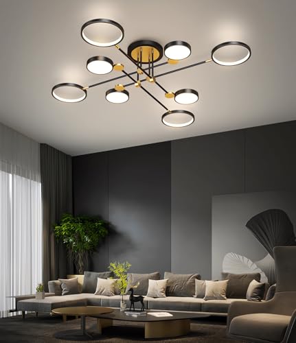 MOMOYY Wohnzimmer LED Deckenleuchten Modern Dimmbare Deckenleuchte Mit Fernbedienung Schlafzimmer Deckenlampe Innenbeleuchtung Einbauleuchte FüR Wohnzimmer Schlafzimmer Esszimmer (Schwarz, 8 Köpfe) von MOMOYY