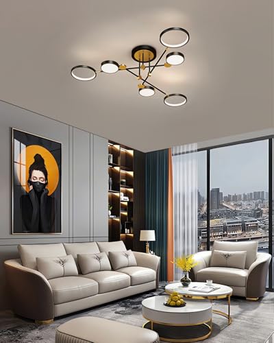 Moderne LED-Deckenleuchte,Deckenleuchten Wohnzimmer,mit Fernbedienung Kreative Runde Design-Deckenleuchte,für Schlafzimmer Deckenbeleuchtung Wohnzimmer Esszimmer Büro Pendelleuchte (Schwarz, 100cm) von MOMOYY