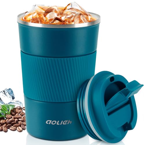 Aolieh Thermobecher, Kaffeebecher mit Auslaufsicherem Deckel, Thermobecher- Isolierbecher, Edelstahl Travel Mug, Kaffeebecher to go für heißes und kaltes Wasser Kaffee Tee (380ML,Blau) von Aolieh