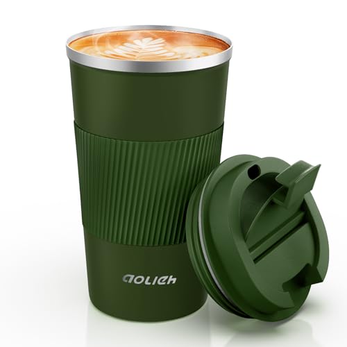 Aolieh Thermobecher, Kaffeebecher mit Auslaufsicherem Deckel, Thermobecher- Isolierbecher, Edelstahl Travel Mug, Kaffeebecher to go für heißes und kaltes Wasser Kaffee Tee (510ML, Grün) von Aolieh