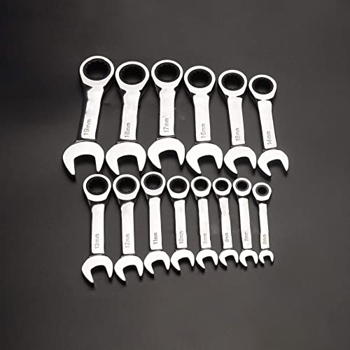 1pcs 6mm-19mm Reversible Combination Stubby Single Wrench Stubby Combination 72 Tooth Ratchet Socket Spanner Nut Repair Tools, 14PCS von MONAQI