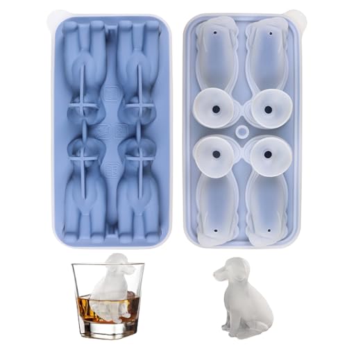3D Eiswürfelform Silikon 4 Fächer Eiswürfelbehälter mit Deckel Large Ice Cube Moulds für Süßigkeiten Whiskey Cocktail und Jedes Getränk Zurück mit Wasserinjektionstrichter (Blau) von MONBEHJKA