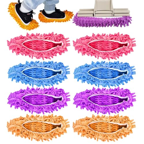 8 Stuck Putzschuhe Damen Abnehmbare Hausschuhe Multifunktionale Schuhe Putzen Mikrofaser Wischmopp Schuhe für Haus Boden Staub Schmutz Haare Reinigung für Damen Herren Kinder 4 Farben von MONBEHJKA