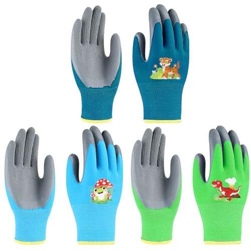 MONCAP 3 Paar Arbeitshandschuhe für Kinder Gartenhandschuhe Kinder Schutzhandschuhe Handschuhe mit Handflächenbeschichtung für Jungen im Alter von 3–8 Jahren Hausarbeit Gartenarbeit von MONCAP