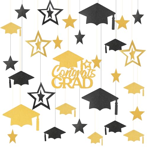MONCAP 35 Stück ABI 2024 Deko Set Abitur Deko 2024 Abschluss Girlande Schwarz Gold Graduation Deko Abschluss Gratulation Banner für Abi Abschlussfeier Party Abitur Prüfung Bestanden von MONCAP