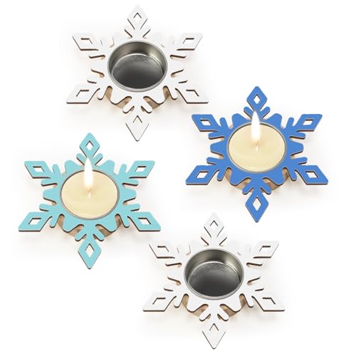 MONCAP 4 Stück Schneeflocken Teelichthalter Und Kerzenhalter Zum Bemalen - Weihnachten Kerzenständer Für Adventskranz, Adventsgesteck, Geschenk Und Tischdeko von MONCAP