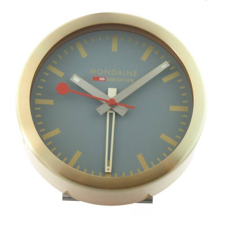 MONDAINE Tischuhr A997.MCAL.86SBG SBB Tischuhr ALARM 126 mm Ø Neu von MONDAINE