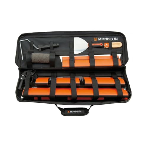 Mondelin - Textilkoffer mit 5 Ergo-Klingen – Ratissur – 1 Rolle für Spachtelmasse – Stange 75 – 140 cm mit schwenkbarem Kopf – 1 Helismesser – 1 Trockenmesser aus 2 Materialien, 152 mm – leichtes von MONDELIN