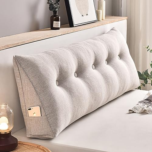 MONDEX Lesekissen für Bett, Bequemes und Weiches Keilkissen für Kopfteil, Ergonomisches Lordosenstützkissen für Bett, Rückenlehnenkissen mit Abnehmbarem, Waschbarem Bezug,Beige,60 * 50 * 20cm von MONDEX