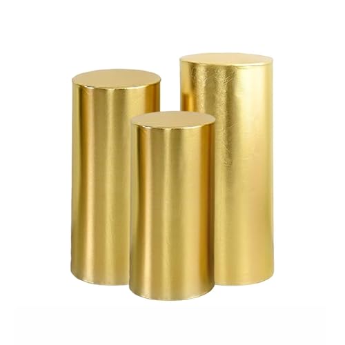 MONDEX Zylinderförmige Sockel-Ausstellungsstand-Hülse, Ausdehnungs-Spandex-zylinderförmige Sockel-Hülse für Sockel-Stände, für Partei-Hochzeits-Geburtstag,Gold,3pcs Large von MONDEX