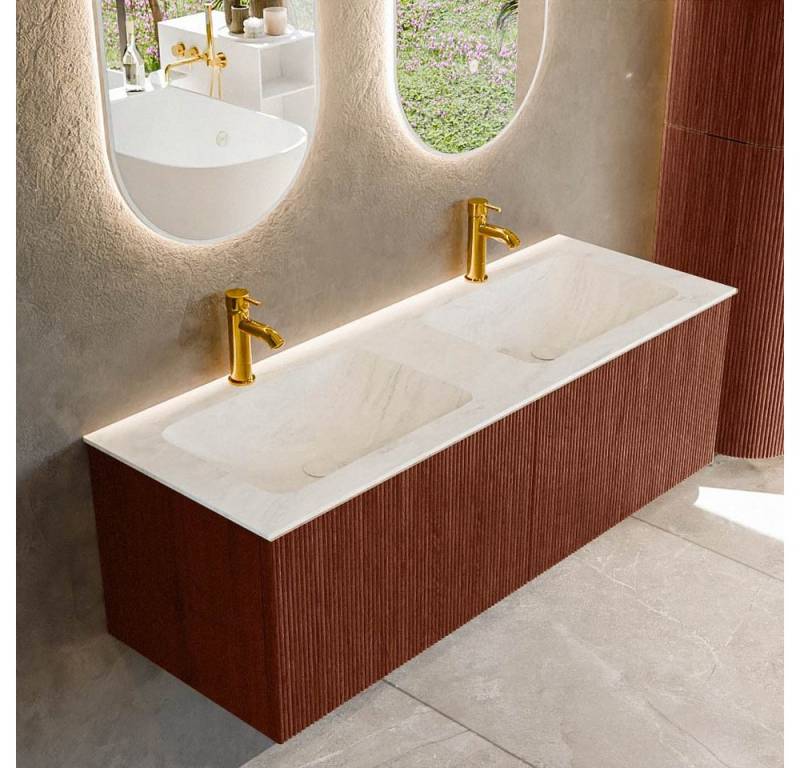 MONDIAZ Waschtisch set curve gerundet echtholz 130 cm Ruby KRVLEA1302L0D2KDRubOpa (Set Serie Curve, Waschbecken Serie Coff, mit Lochbohrung) von MONDIAZ