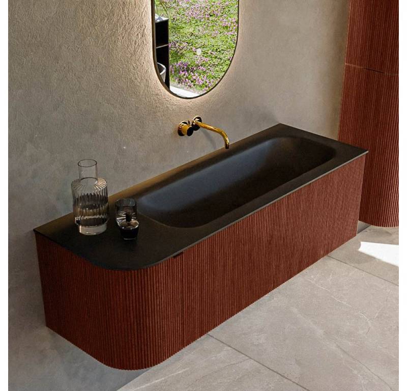 MONDIAZ Waschtisch set curve gerundet echtholz 135 cm Ruby KRVBGM135L1L1D0KRRubUrb (Set Serie Curve, Waschbecken Serie BIG Medium, ohne Lochbohrung) von MONDIAZ