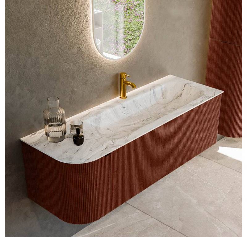 MONDIAZ Waschtisch set curve gerundet echtholz 135 cm Ruby KRVBGM135L1L1D1KRRubGla (Set Serie Curve, Waschbecken Serie BIG Medium, mit Lochbohrung) von MONDIAZ