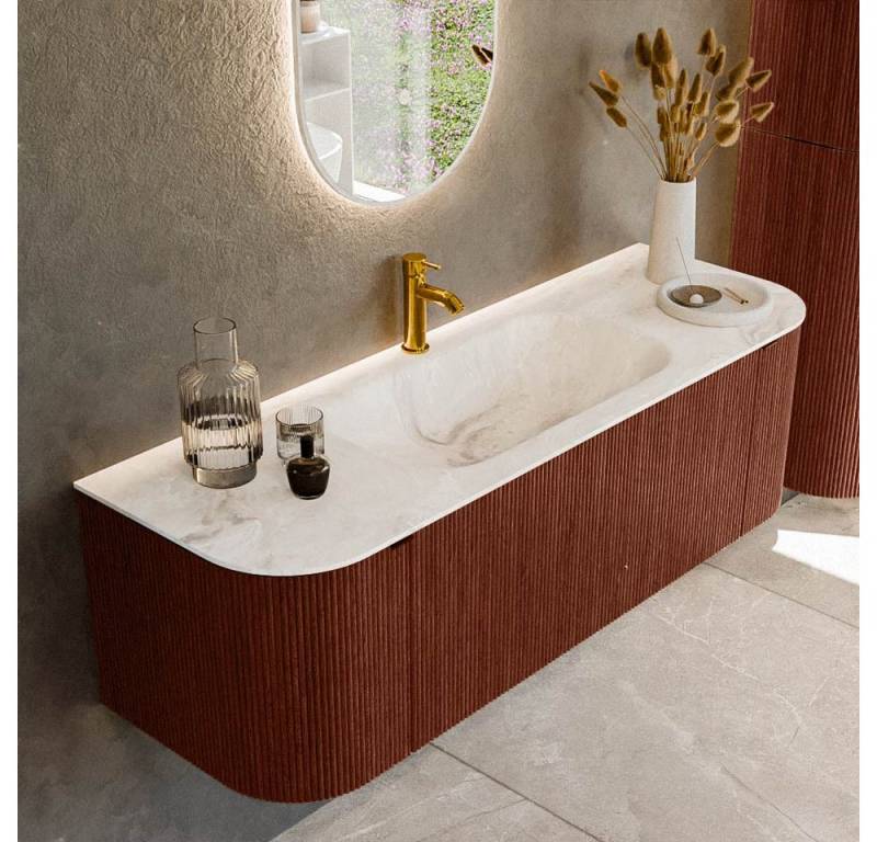 MONDIAZ Waschtisch set curve gerundet echtholz 140 cm Ruby KRVBGS140LR1L2D1KMRubFra (Waschbecken Serie BIG Small, Set Serie Curve, mit Lochbohrung) von MONDIAZ
