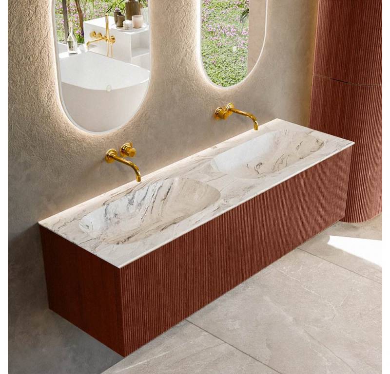 MONDIAZ Waschtisch set curve gerundet echtholz 150 cm Ruby KRVSTS1502L0D0KDRubGla von MONDIAZ