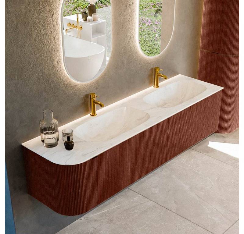 MONDIAZ Waschtisch set curve gerundet echtholz 175 cm Ruby KRVSTS175L2L1D2KDRubOst von MONDIAZ