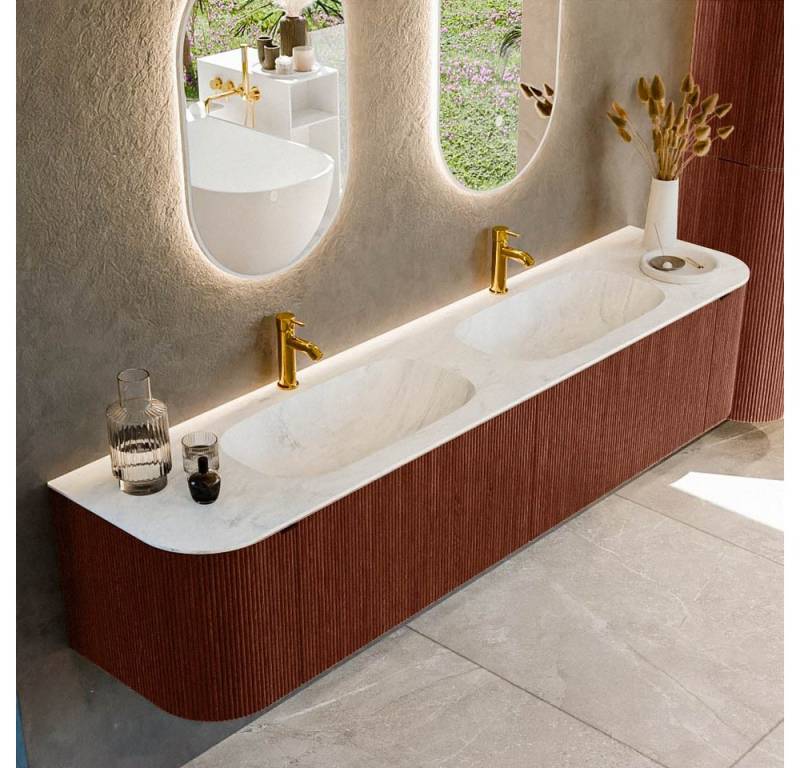 MONDIAZ Waschtisch set curve gerundet echtholz 200 cm Ruby KRVSTS200LR2L2D2KDRubOpa von MONDIAZ