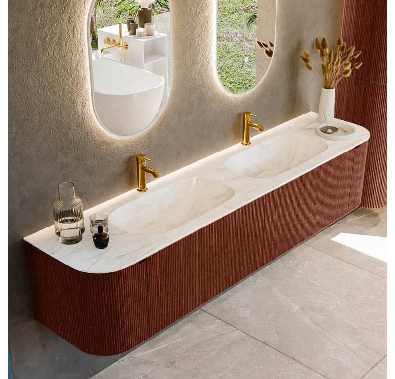 MONDIAZ Waschtisch set curve gerundet echtholz 200 cm Ruby KRVSTS200LR2L2D2KDRubOst von MONDIAZ