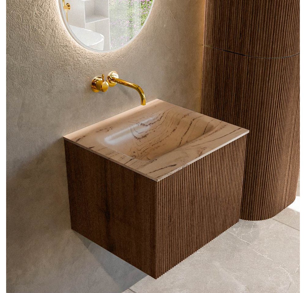 MONDIAZ Waschtisch set curve gerundet echtholz 50 cm Walnuss KRVGRU501L0D0KMWalAre (Set Serie Curve, Waschbecken Serie Grunne, ohne Lochbohrung) von MONDIAZ