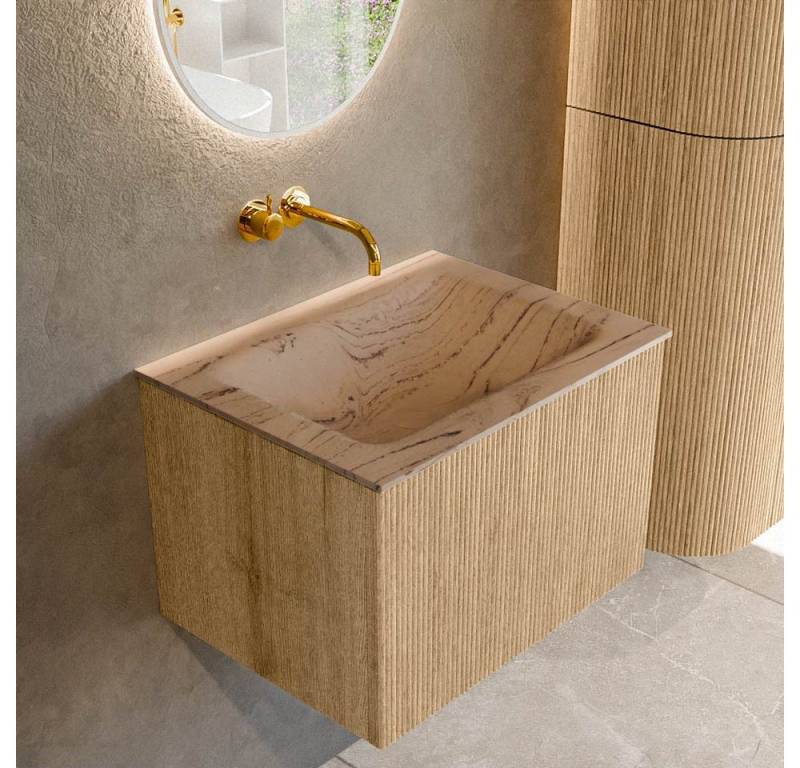 MONDIAZ Waschtisch set curve gerundet echtholz 60 cm Eiche KRVCLO601L0D0KMOakAre (Set Serie Curve, Waschbecken Serie Cloud (eckig), ohne Lochbohrung) von MONDIAZ