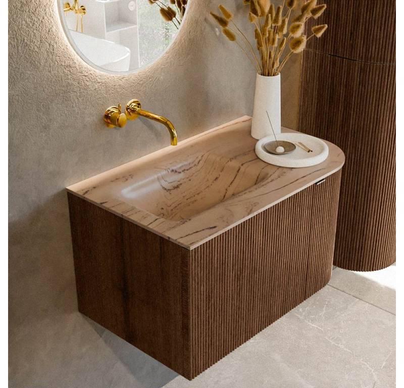 MONDIAZ Waschtisch set curve gerundet echtholz 75 cm Walnuss KRVGRU75R1L1D0KLWalAre (Set Serie Curve, Waschbecken Serie Grunne, ohne Lochbohrung) von MONDIAZ