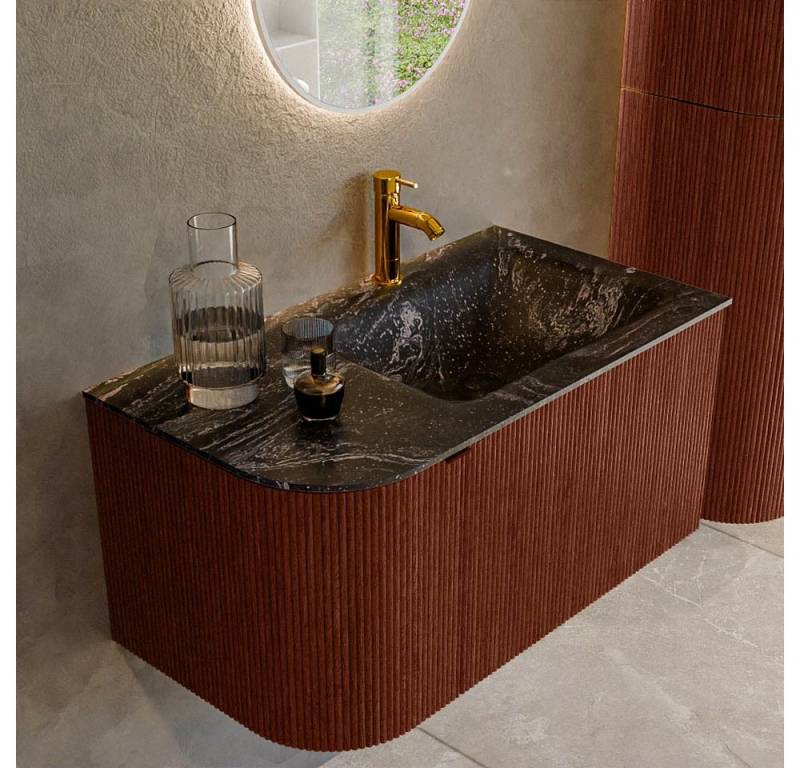 MONDIAZ Waschtisch set curve gerundet echtholz 85 cm Ruby KRVCLO85L1L1D1KRRubLav (Waschbecken Serie Cloud (eckig), Set Serie Curve, mit Lochbohrung) von MONDIAZ