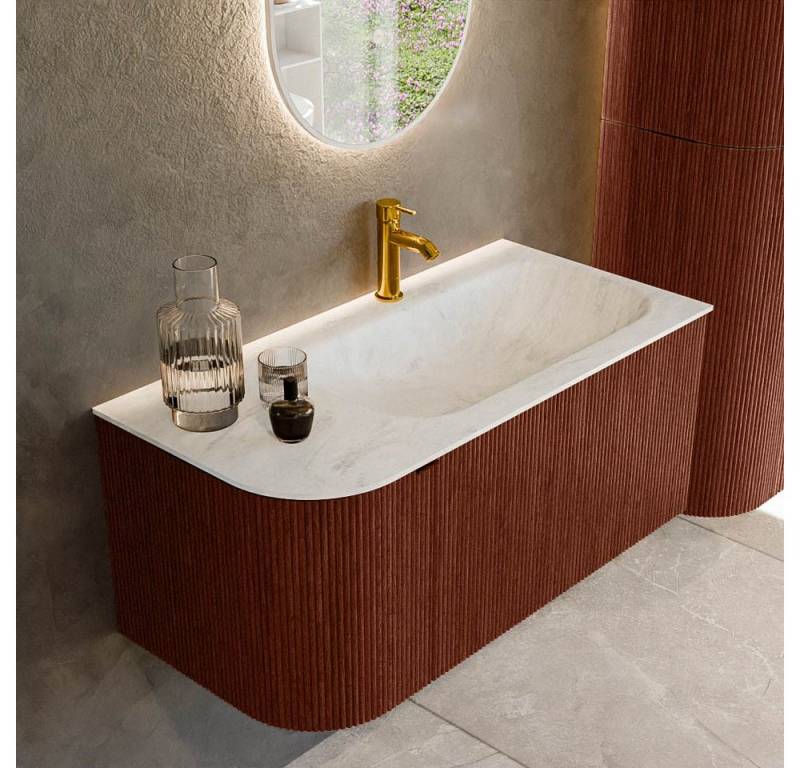 MONDIAZ Waschtisch set curve gerundet echtholz 95 cm Ruby KRVBGS95L1L1D1KRRubOpa (Waschbecken Serie BIG Small, Set Serie Curve, mit Lochbohrung) von MONDIAZ
