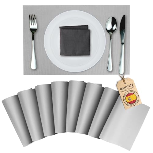 MONDIROSO.8er-Pack abwaschbare Platzsets. rutschfeste Tischsets für Esstisch und Küche.(8,Silber) von MONDIROSO