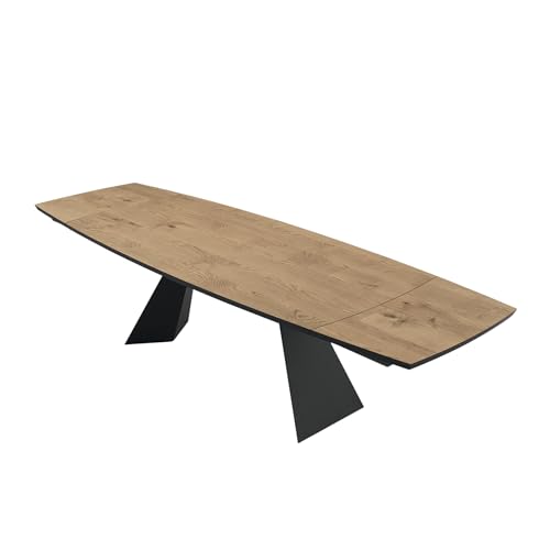 Mondo Viro Ausziehbarer Tisch "Gilmour" mit Metallfuß und Tischplatte aus Eiche (Schwarz/rohe Eiche - Small - 160/250 cm) von MONDO VIRO un mondo a casa tua