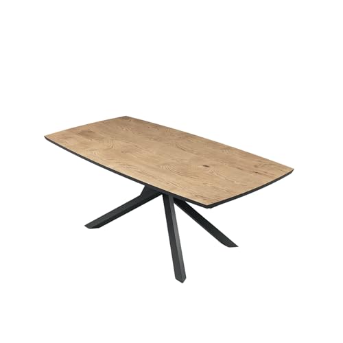 Mondo Viro Feststehender Tisch "Floyd" mit Metallfuß und Tischplatte aus Eiche (Schwarz/rohe Eiche – Small – 160 cm) von MONDO VIRO un mondo a casa tua