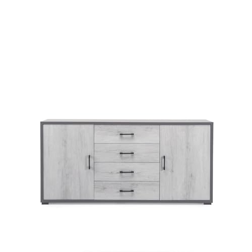 Mondo Viro Moderne Anrichte 2 Türen 4 Schubladen "Vale" aus Holz 174 x 41 H 84 cm (Weißeiche/Titan) von MONDO VIRO un mondo a casa tua