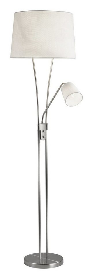 MONDO Stehlampe Stehleuchte MERAN, 2-flammig, H 180 cm, Weiß, Lesearm, ohne Leuchtmittel, Silbergrau, Metall, Stoffschirm von MONDO