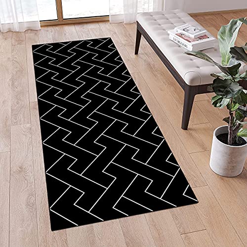 MONECER Modern Teppichläufer rutschfest Meterware 80x250cm Schwarz Weiß Gestreift Waschbar Küchenläufer Schlafzimmer Korridor Teppich Läufer Flur Lang, Anpassbare Größe, 40-110cm Breit von MONECER